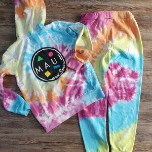 Maui and Sons Sweatshirt & Pants Jogger set 10/12 Pink Multicolor Tie Dye
